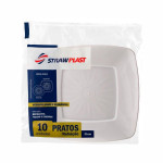 Prato Strawplast Quadrado Branco 21cm embalagem com 10 unidades PQB-21