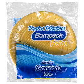 Prato Descartavel Bompack Amarelo 15cm embalagem com 10 unidades