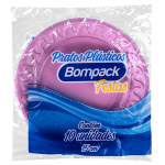 Prato Descartavel Bompack Rosa 15cm embalagem com 10 unidades