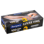 Luva Vinil Bompack com Po tamanho M pacote com 100 unidades