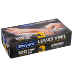 Luva Vinil Bompack com Po tamanho G pacote com 100 unidades