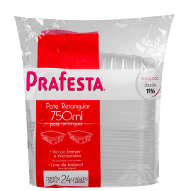 Pote Retangular Prafesta 750ml com tampa embalagem com 24 unidades