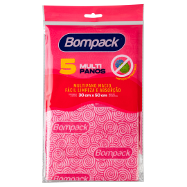 Multipanos Bompack Limpeza Leve Rosa 30x50cm pacote com 5 unidades