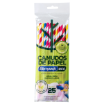 Canudo de Papel Bompack Misto 6mm 19,7cm embalagem com 25 unidades