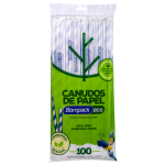 Canudo de Papel Bompack Sache Branco, Azul 6mm 26cm embalagem com 100 unidades