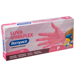 Luva Vinilflex Bompack sem Po Rosa tamanho P caixa com 100 unidades