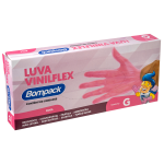 Luva Vinilflex Bompack sem Po Rosa tamanho G caixa com 100 unidades