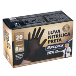 Luva Nitrilica Bompack Preta M pacote com 20 unidades