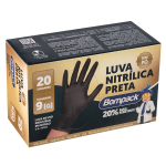 Luva Nitrilica Bompack Preta G pacote com 20 unidades