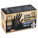 Luva Nitrilica Bompack Preta GG pacote com 20 unidades