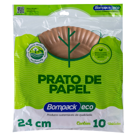 Prato de Papel Bompack ECO 24cm embalagem com 10 unidades