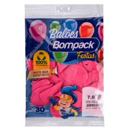 Balao Liso N7 Bompack Rosa Forte embalagem com 30 unidades