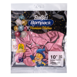 Balao Platino N10 Bompack Rosa embalagem com 10 unidades