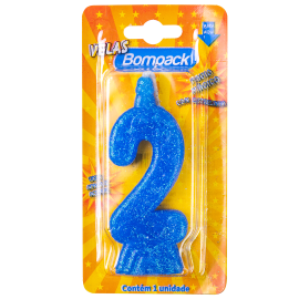 Vela Supernumeros Bompack N2 Azul embalagem com 4 unidades