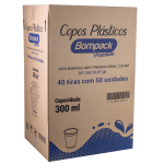 Copo Descartavel ABNT Bompack Premium 300ml embalagem com 50 unidades (BPT-300 TR PP SM)